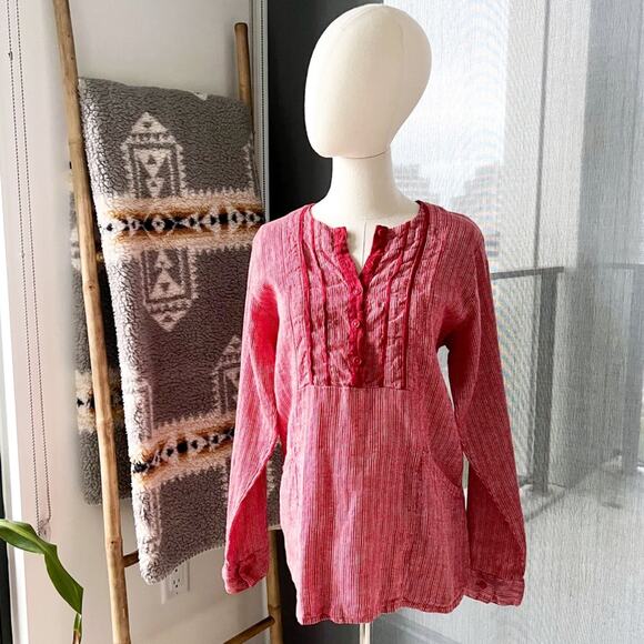 Flax Tops - FLAX Red White Striped Long Sleeves Tunic Top Women’s Petite